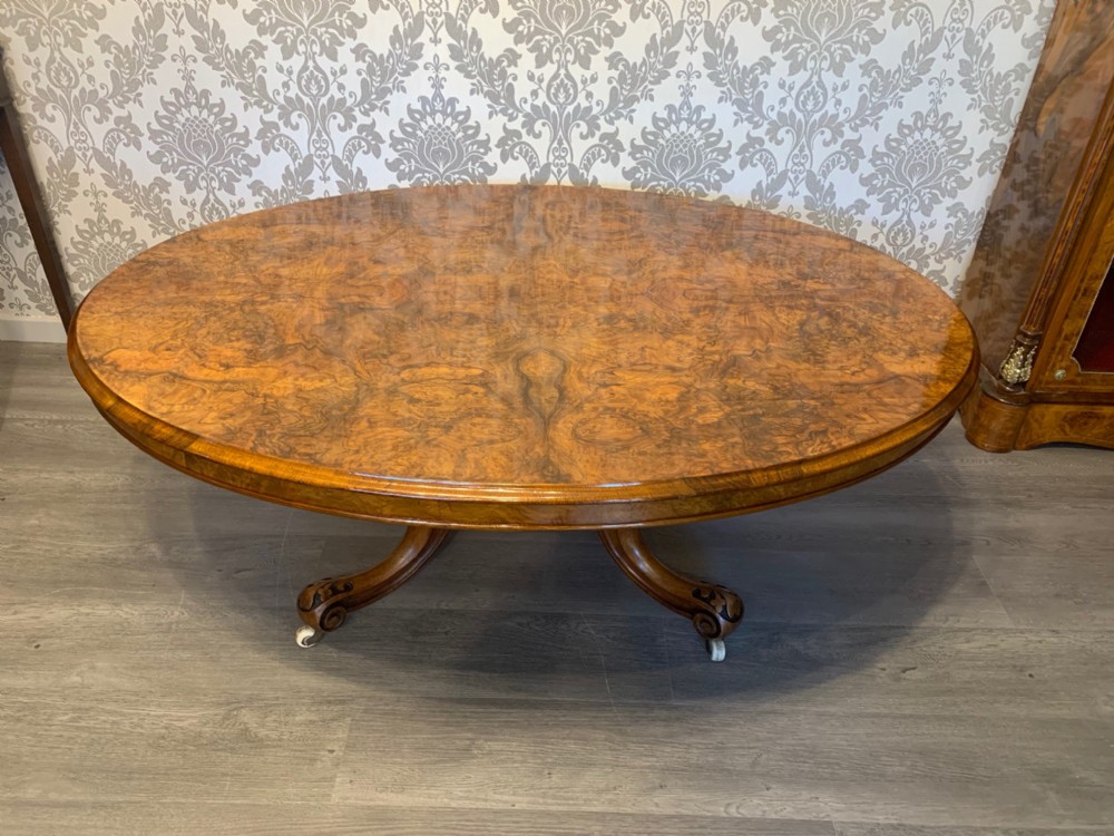 A Large Scale Victorian Period burr walnut antique coffee table
