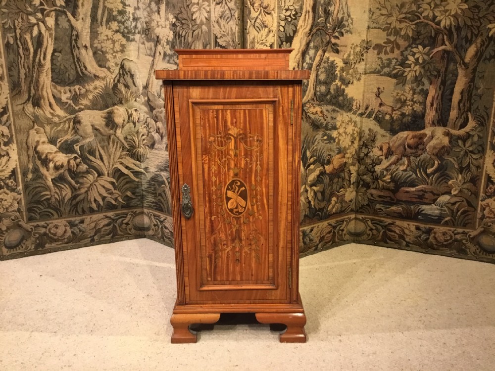 A satinwood marquetry inlaid Edwardian Period antique bedside cabinet