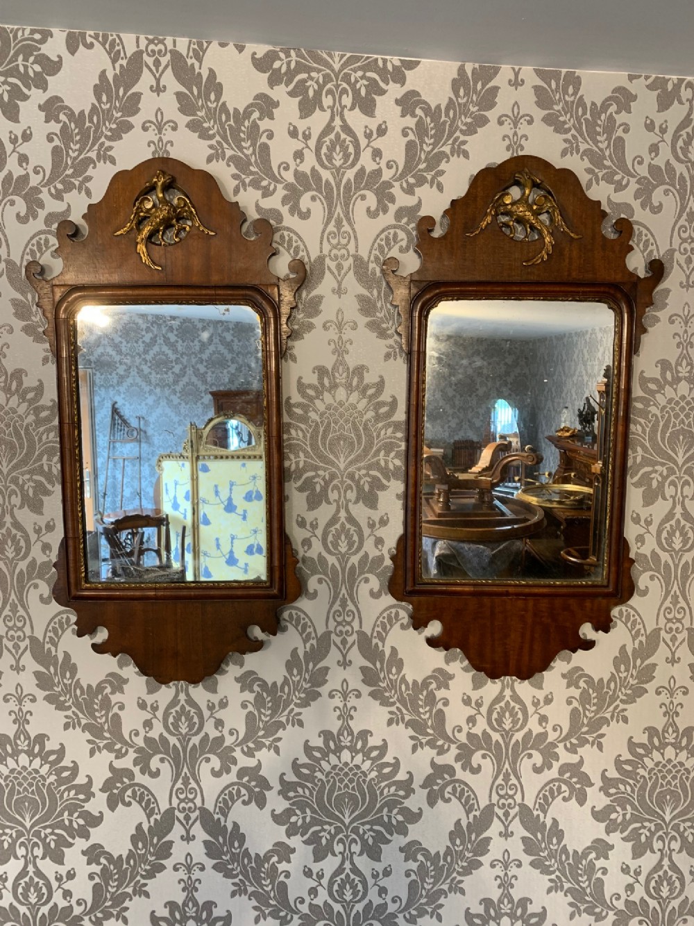 A Fine Pair Of Chippendale Style Mahogany Fretwork Mirrors