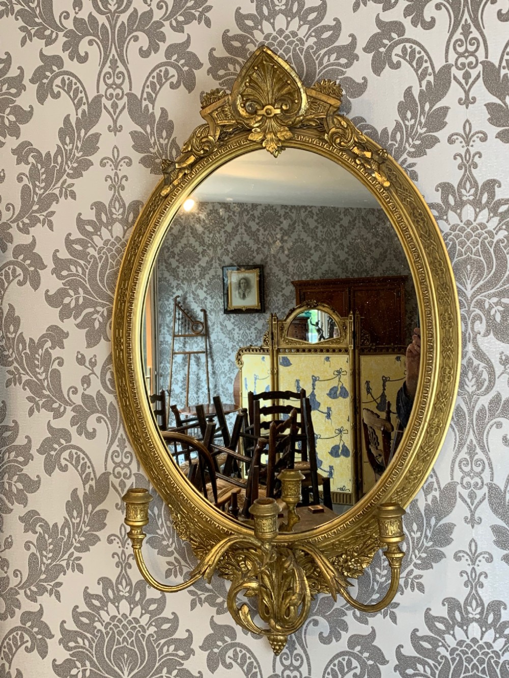 A superb quality Victorian Period carved gilt wood and gesso Girandole wall mirror