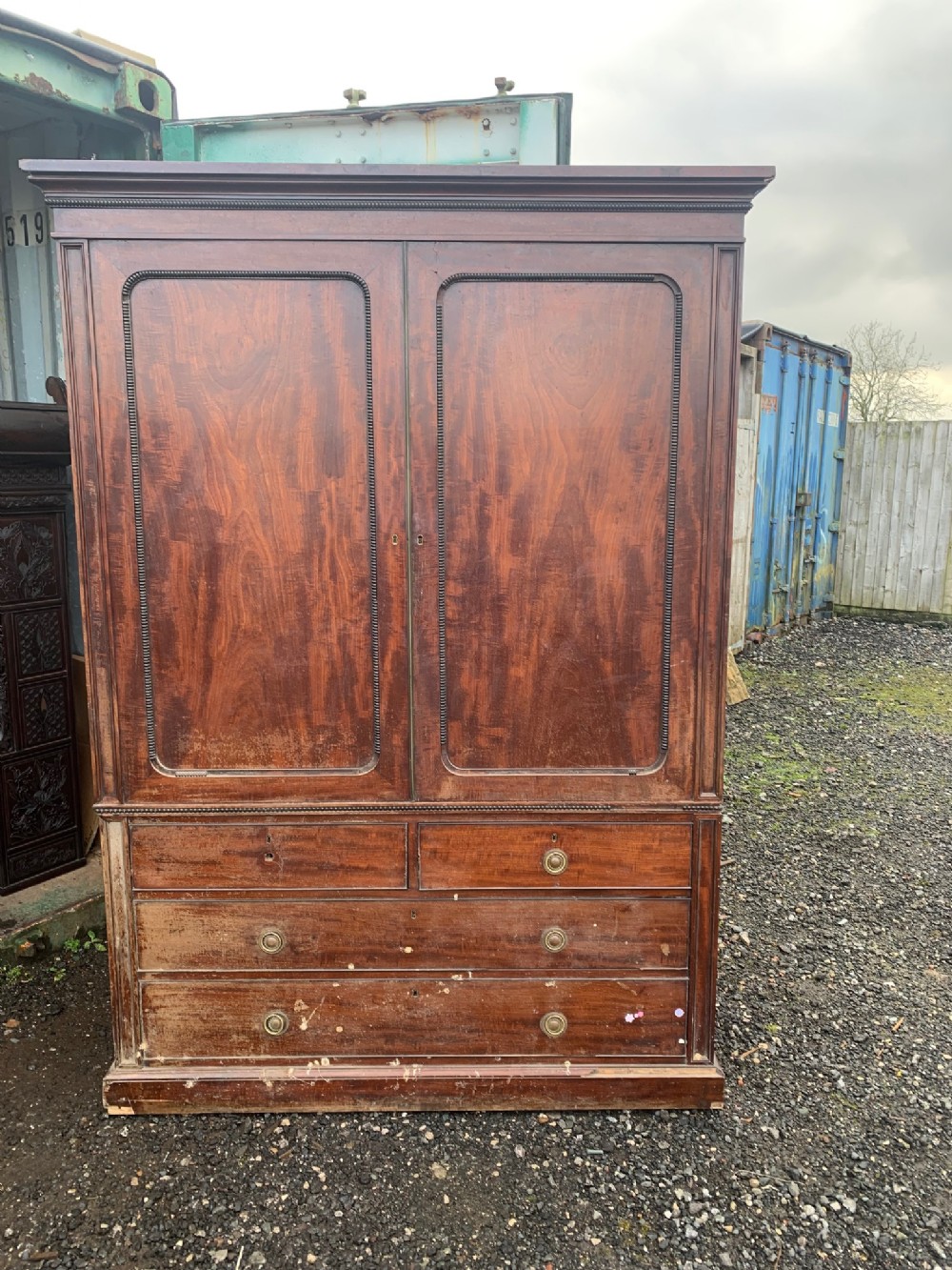Early 19th Century mahogany linen press for restoration