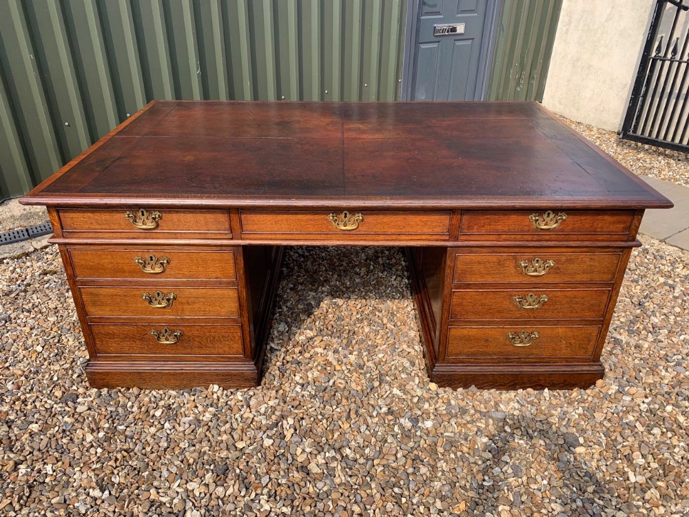 A Substantial '6ft x 4ft' 19th Century Country House Oak Antique Partners Desk