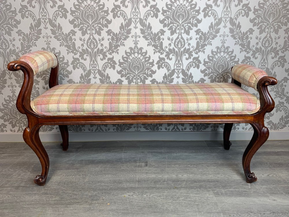 A Victorian Period mahogany cabriole legged stool/window seat