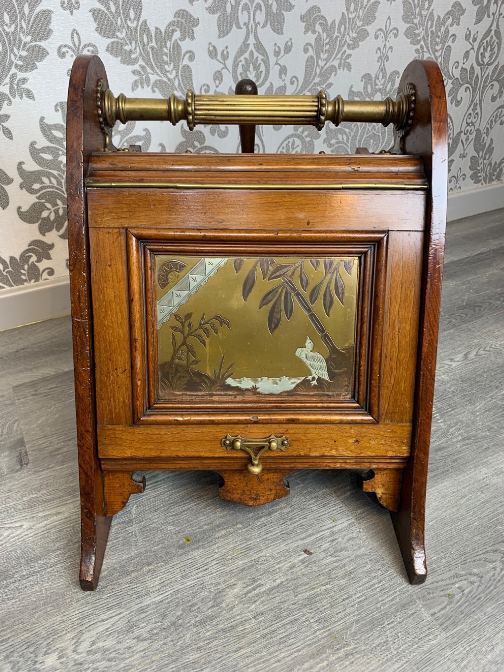 A rare Christopher Dresser Design Victorian Period walnut coal box.