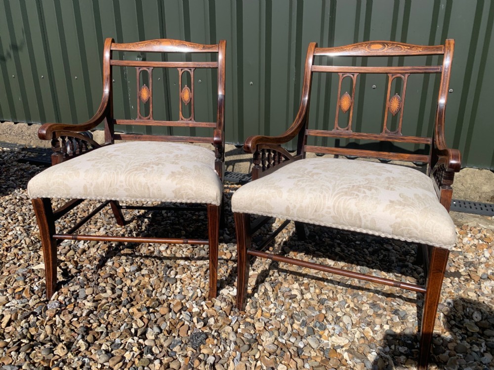 A good pair of Edwardian Period rosewood inlaid armchairs