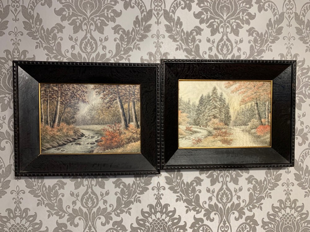 A fine quality pair of Japanese Meiji period silk works