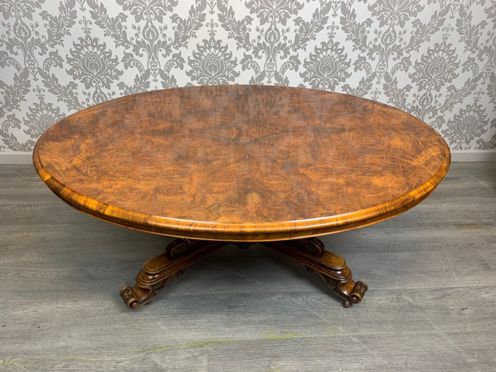 A beautiful Victorian Period burr walnut oval coffee table