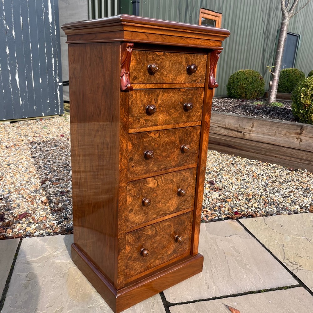 A fine quality Victorian Period burr walnut antique wellington chest