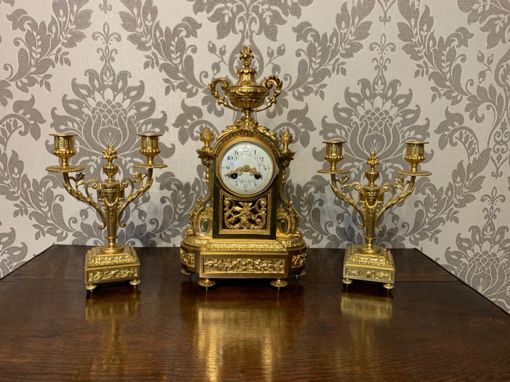 A fine quality Gilt brass French clock garniture.