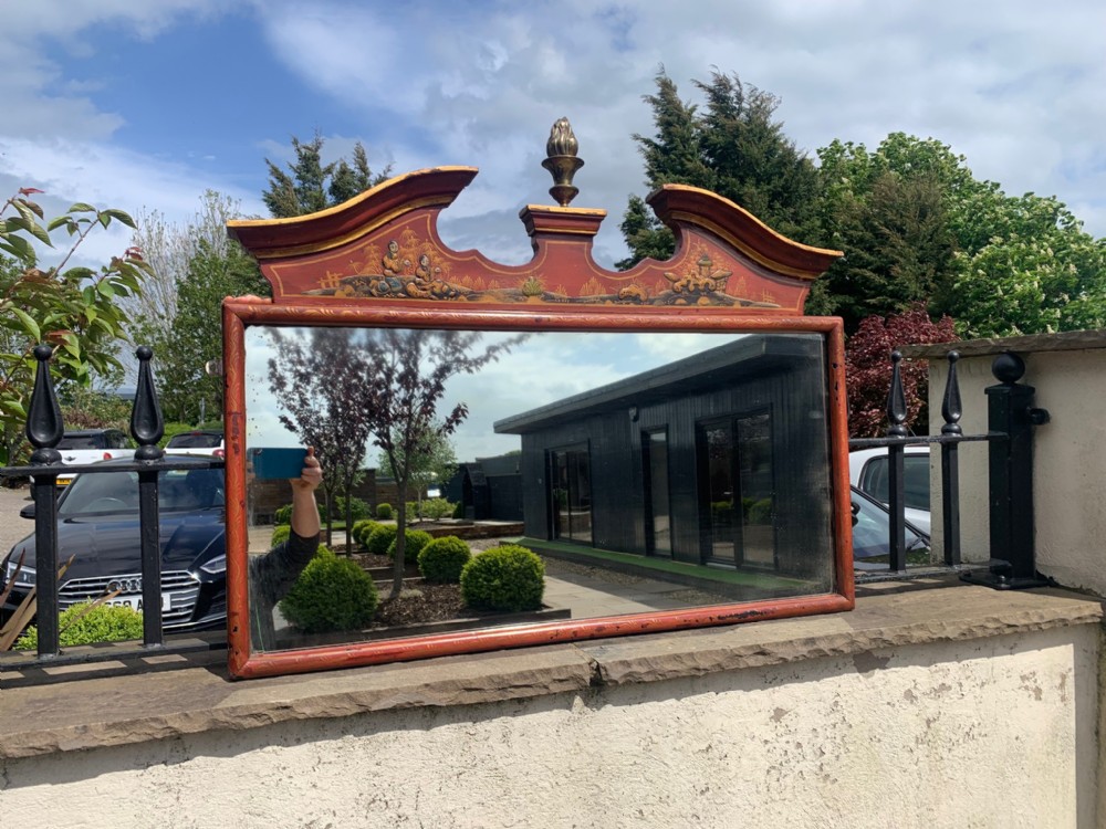 A good Edwardian Period Red Chinoiserie mirror