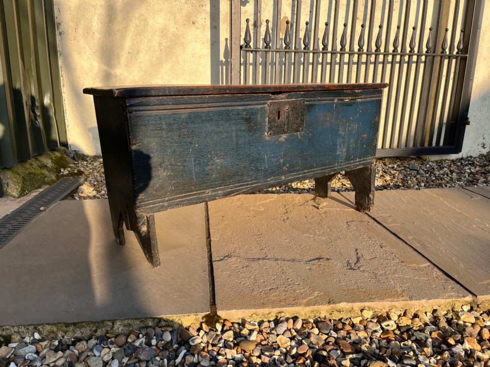 A charming late 17th Century oak five plank coffer