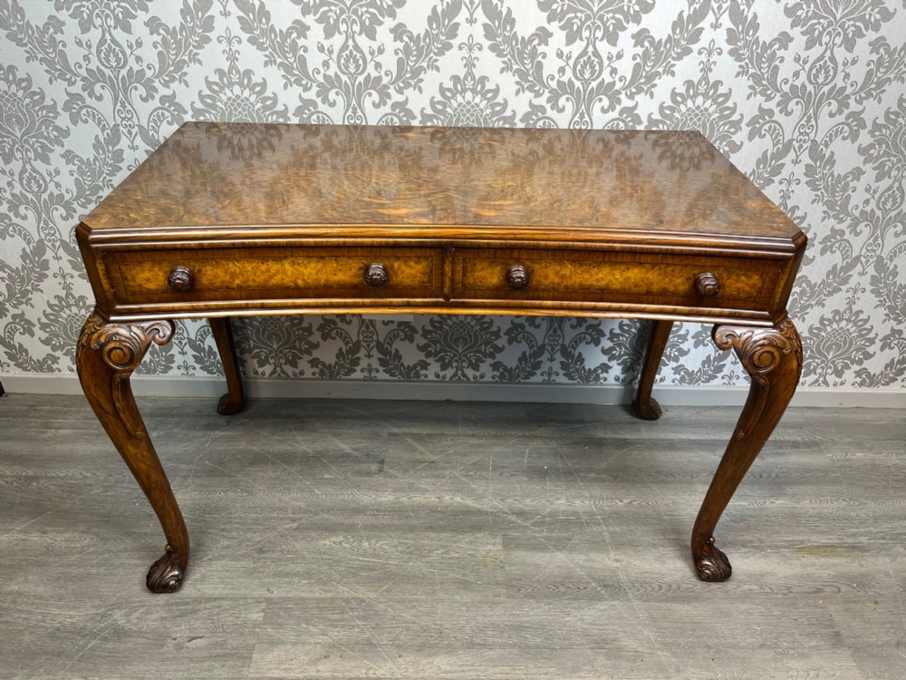 A 1920s Period burr walnut and walnut concave shaped antique serving table