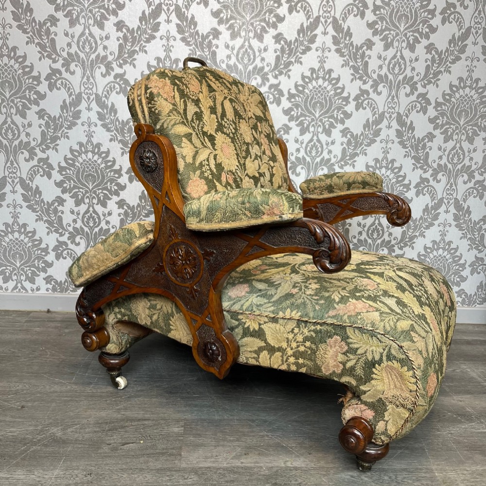 A fine quality and rare Victorian Period walnut reclining armchair