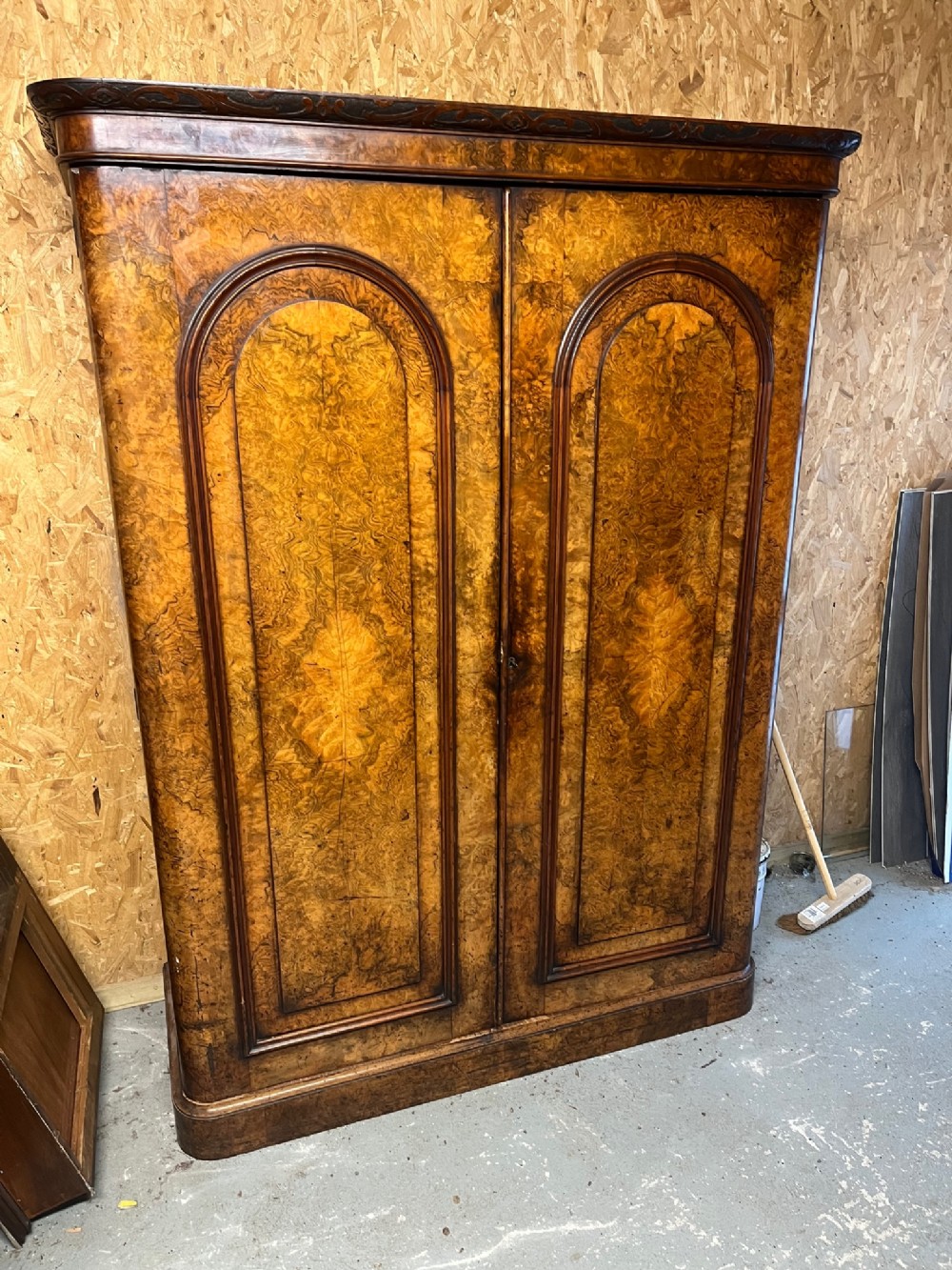 A Victorian Period burr walnut antique two door wardrobe