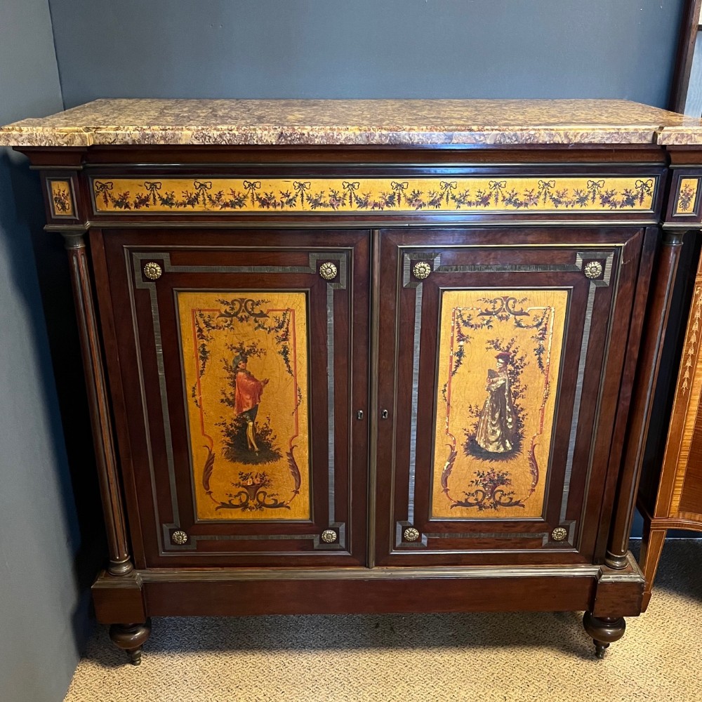 A Fine quality French mahogany brass inlaid side cabinet.