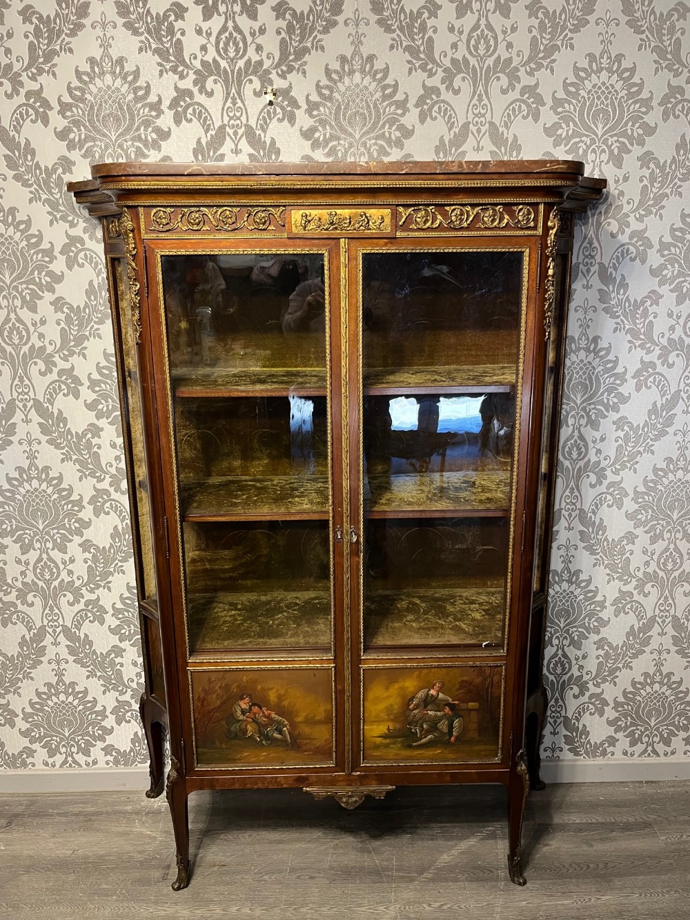 A French Louis XVI Style Mahogany Vernis Martin Cabinet