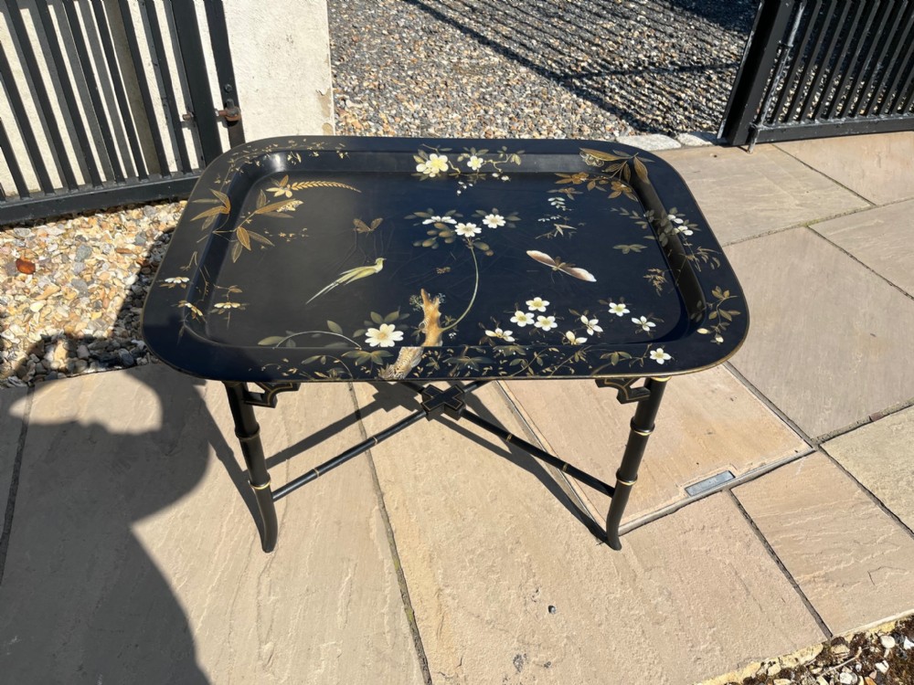 A Victorian Period papier mache tray on stand
