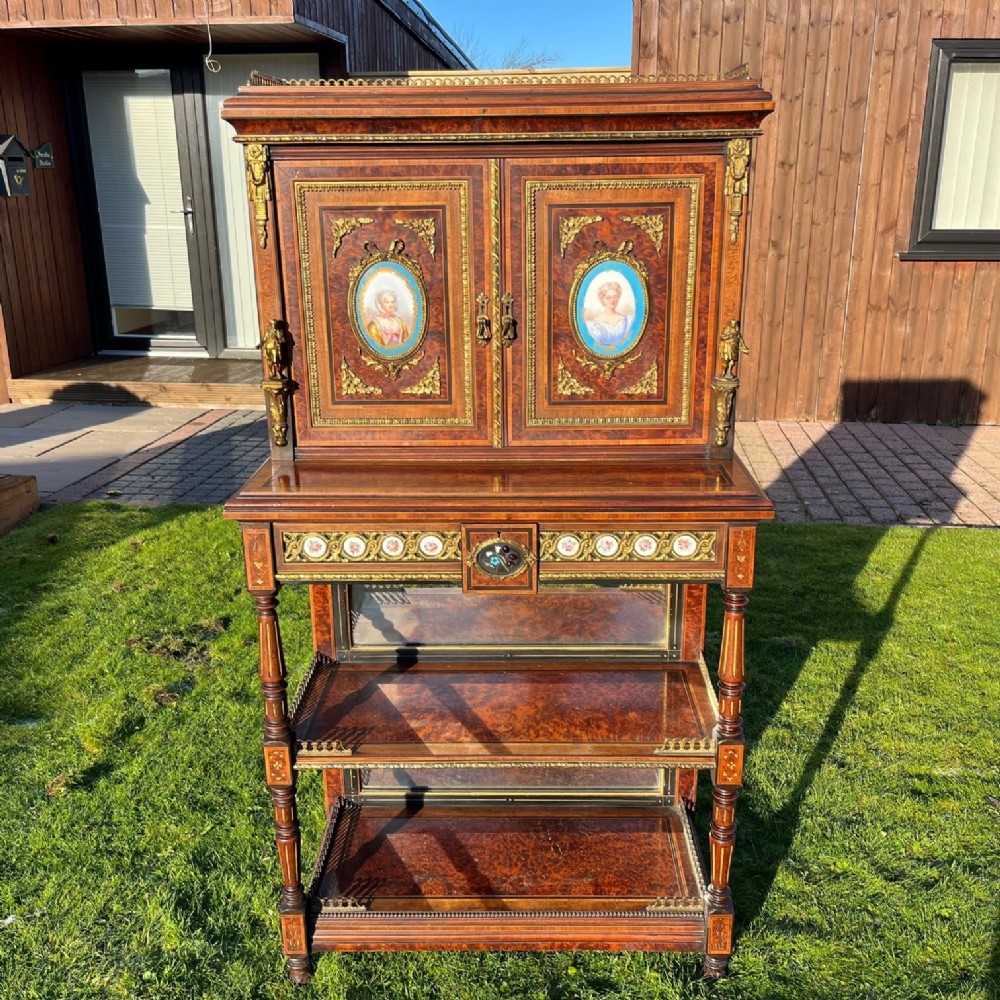 A stunning Victorian Period amboyna, kingwood and ebony bonheur de jour