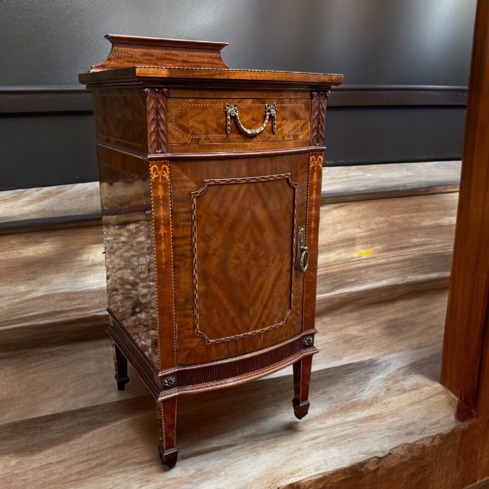 A fine quality Maple & Co mahogany inlaid bedside cabinet