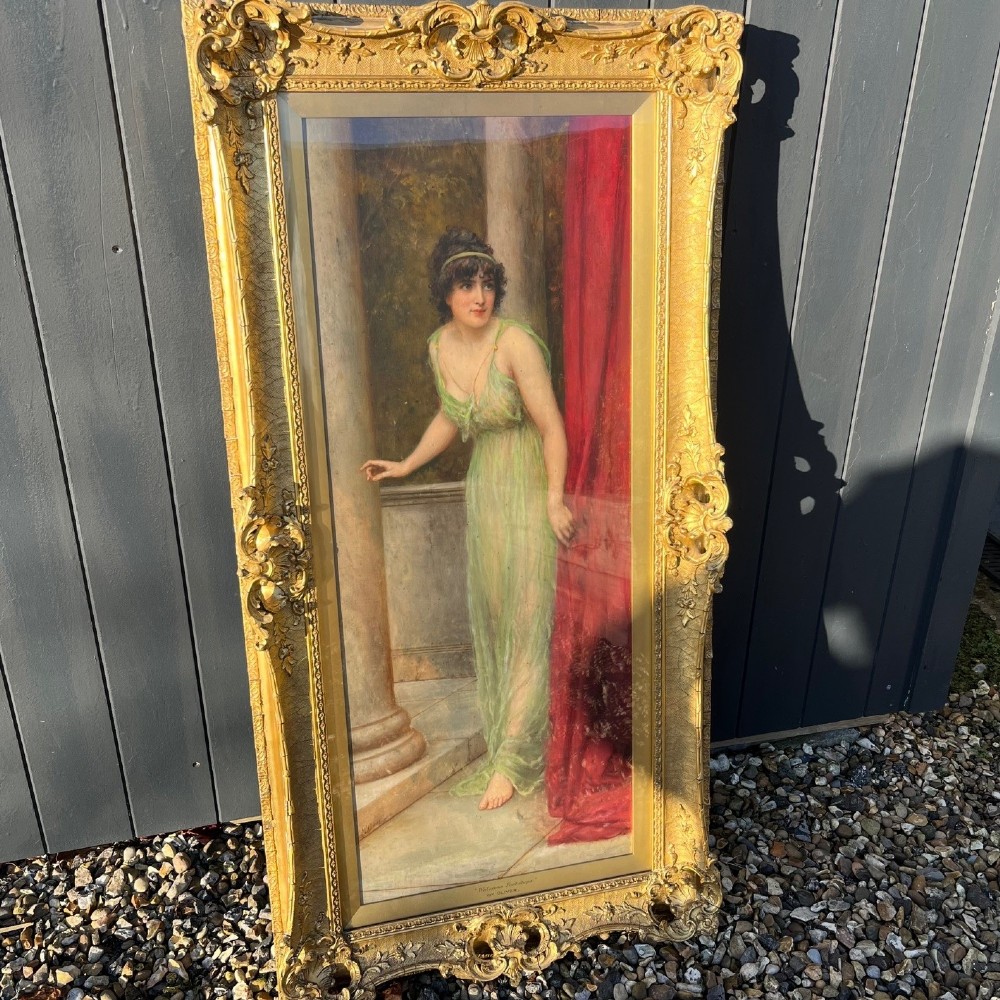 A full length portrait of a young lady by William Oliver.