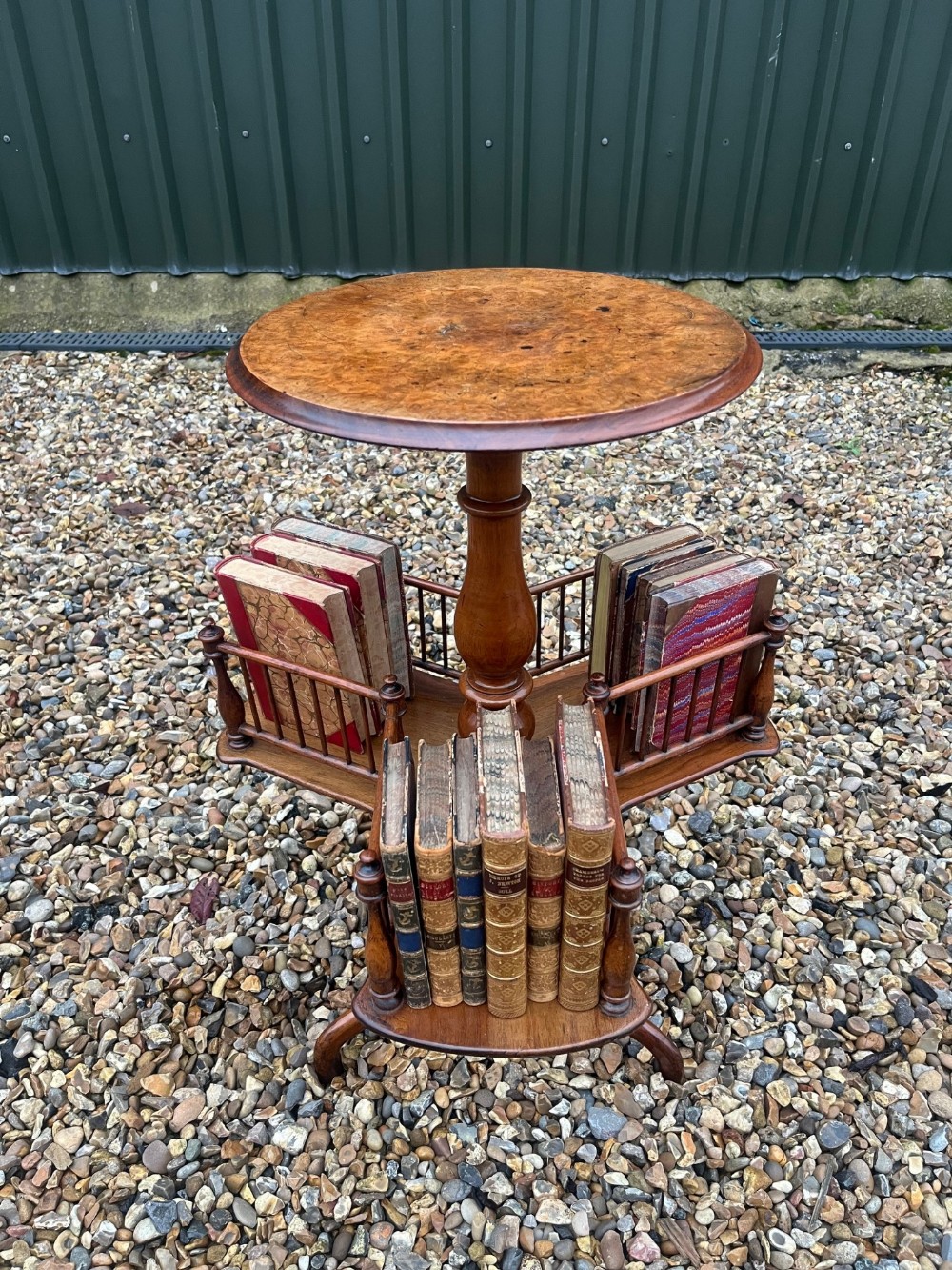 A Victorian Period burr walnut and walnut revolving book table