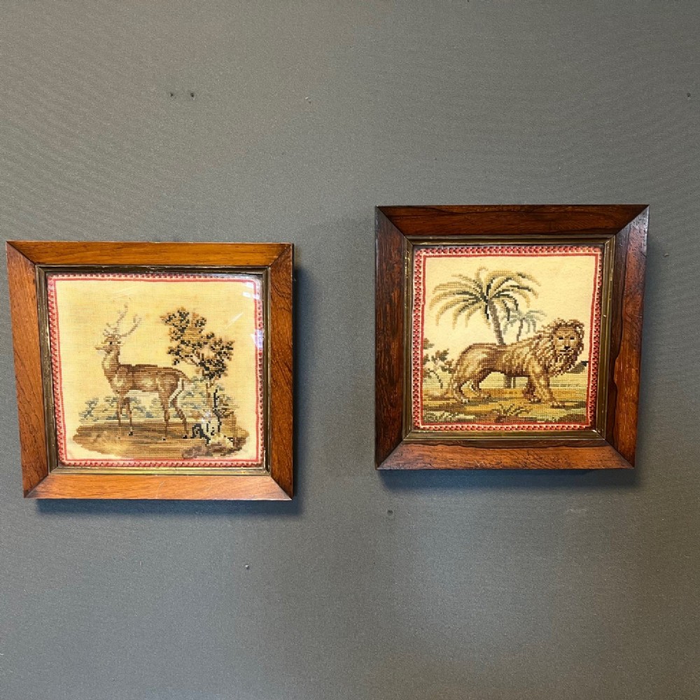 A pair of Early Victorian needle point pictures