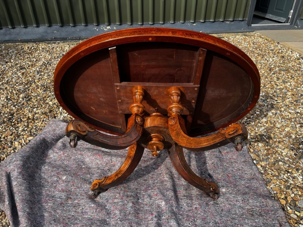 A Fine Quality Victorian Period Burr Walnut Oval Coffee Table View II