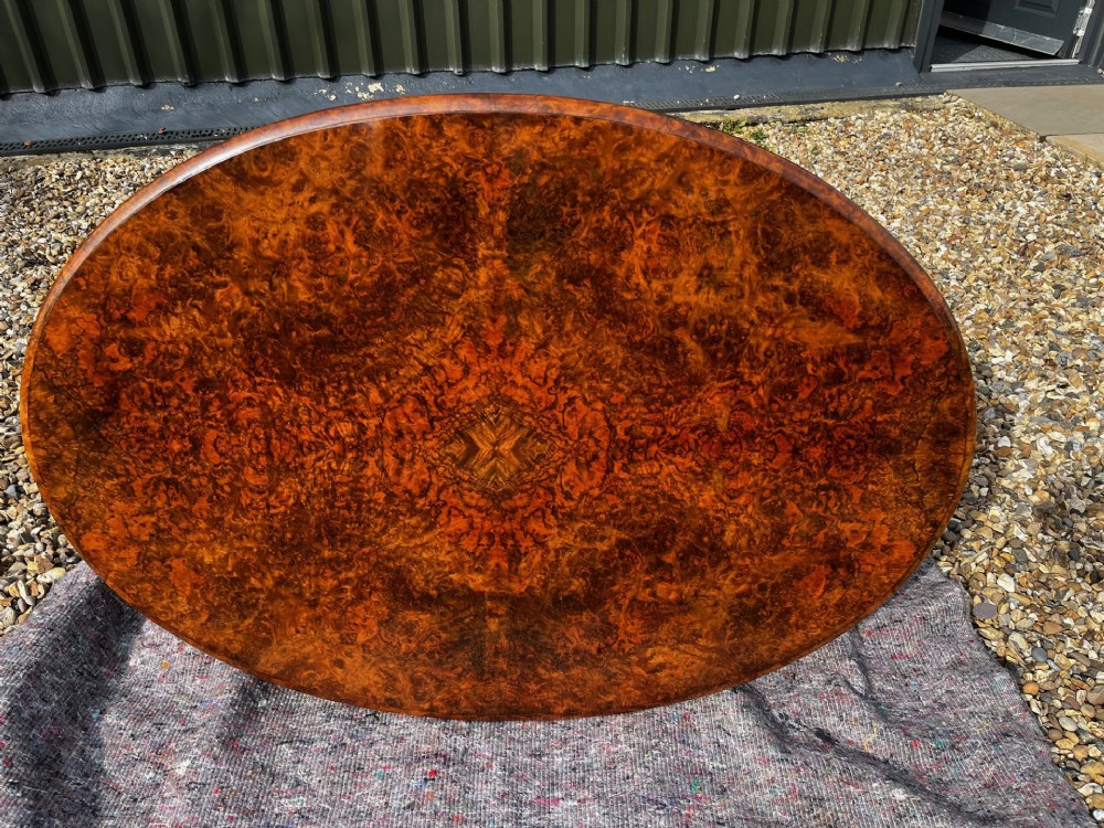 A Fine Quality Victorian Period Burr Walnut Oval Coffee Table View V