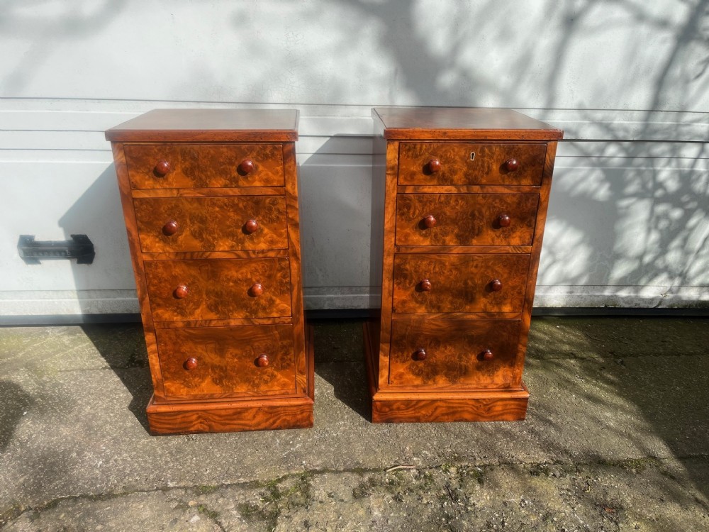 A Good pair Of Victorian Period Burr Walnut Bedside Chests. View II
