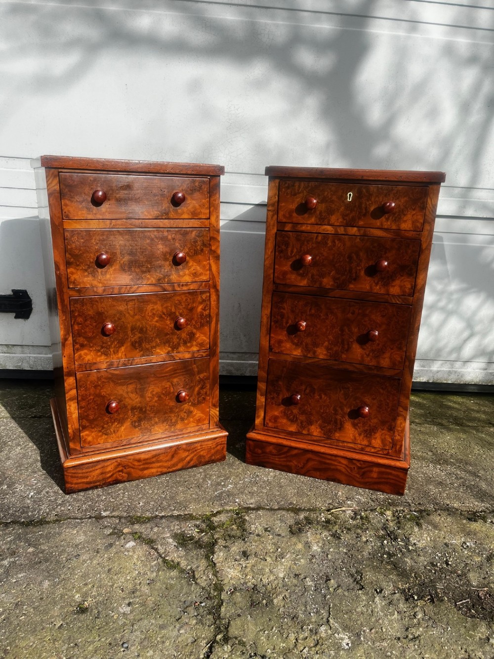 A Good pair Of Victorian Period Burr Walnut Bedside Chests. View VII