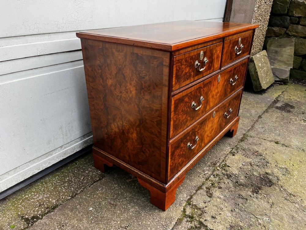 A Small 19th Century Burr Walnut Veneered Chest Of Drawers View XII