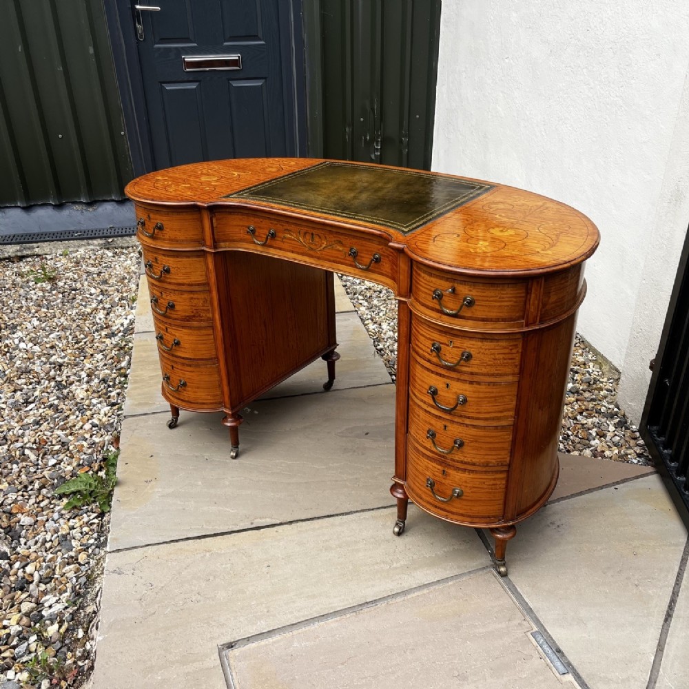 A Fine Quality Late Victorian Period Satinwood Kidney Shaped Desk