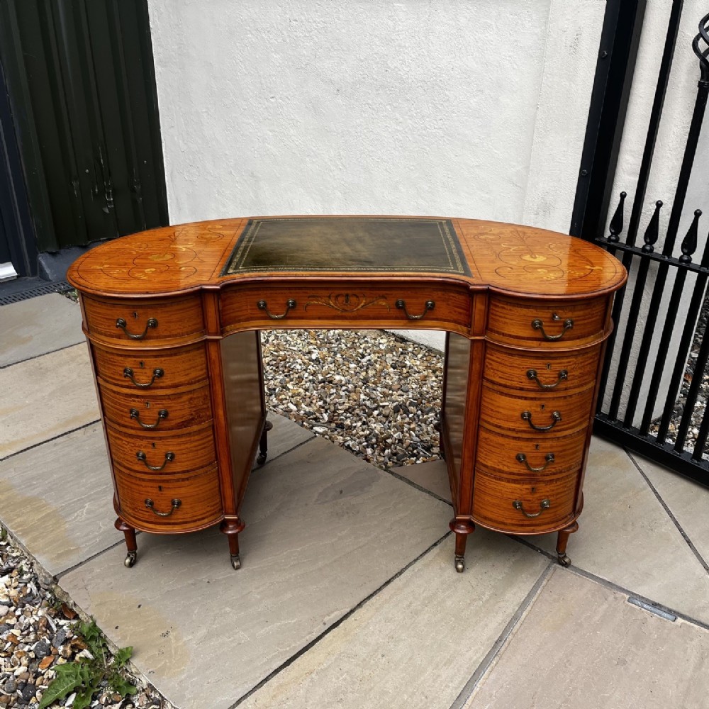 A Fine Quality Late Victorian Period Satinwood Kidney Shaped Desk View II
