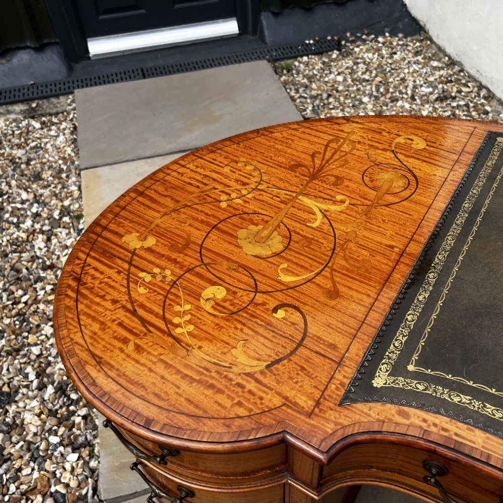 A Fine Quality Late Victorian Period Satinwood Kidney Shaped Desk View V