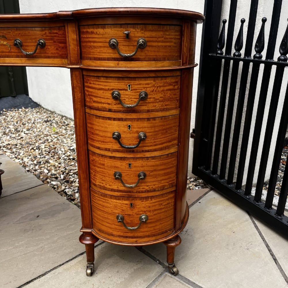 A Fine Quality Late Victorian Period Satinwood Kidney Shaped Desk View VII