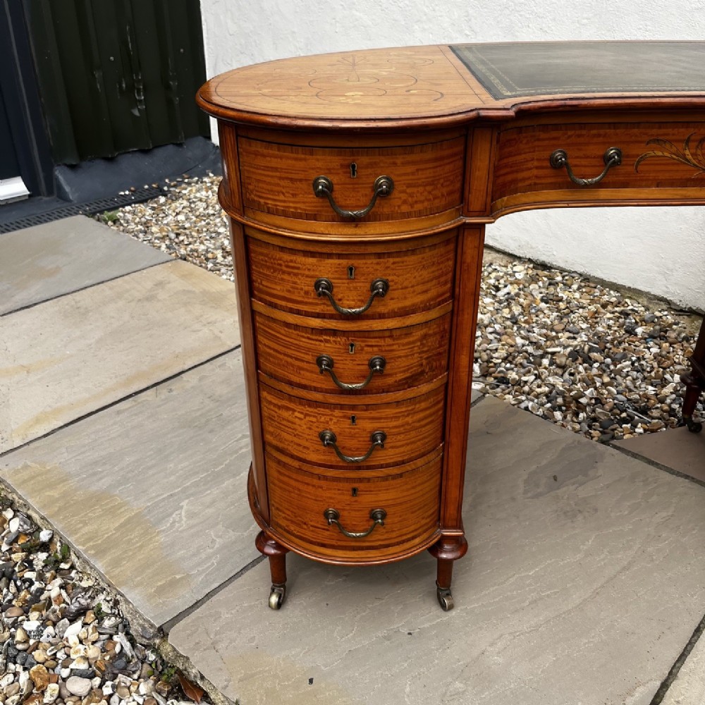 A Fine Quality Late Victorian Period Satinwood Kidney Shaped Desk View VIII