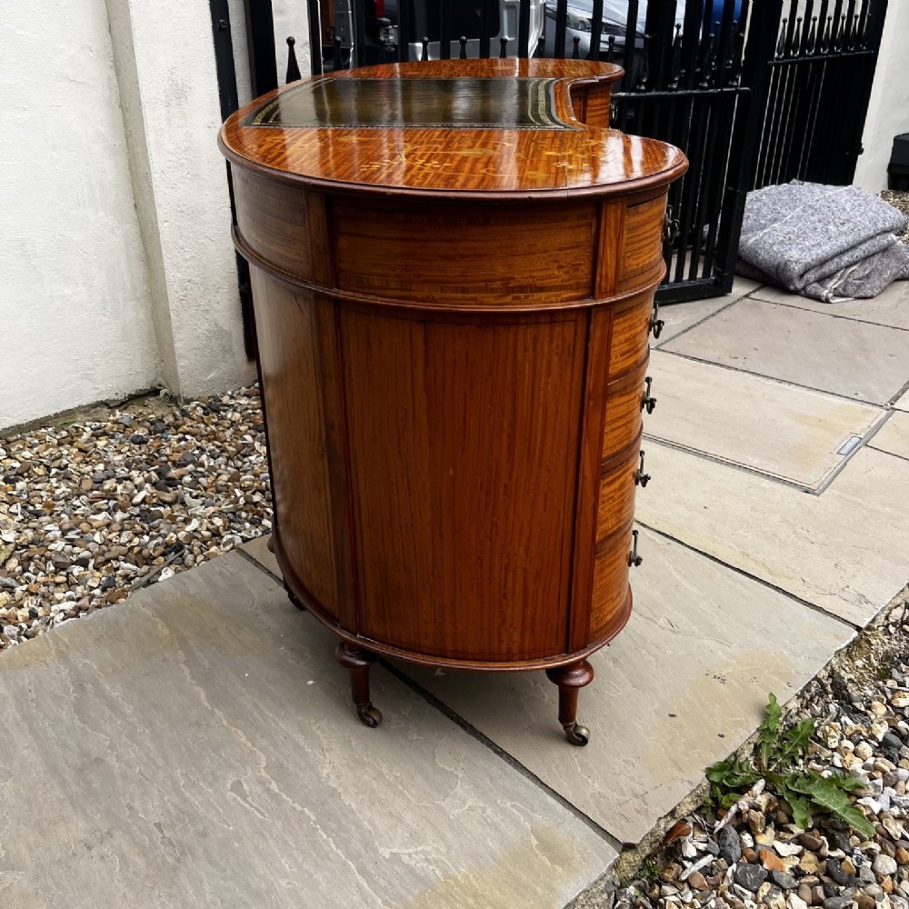 A Fine Quality Late Victorian Period Satinwood Kidney Shaped Desk View IX