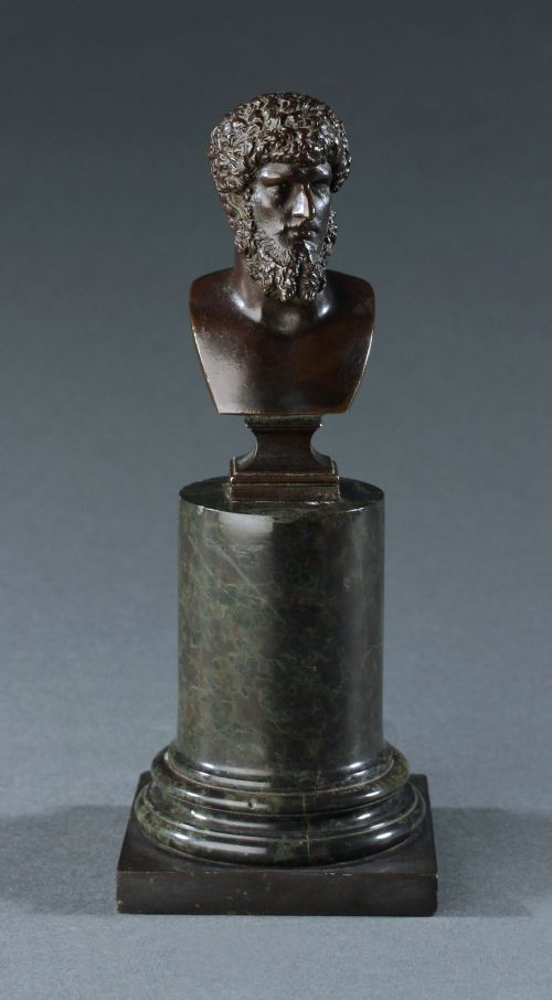 grand tour bronze bust of lucius verus on marble column - CATEGORY: ANTIQUE METAL - DATED 19TH CENTURY