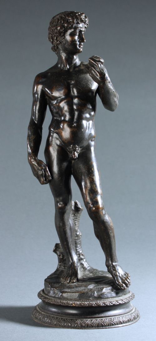 rare grand tour patinated bronze of michelangelo's david - CATEGORY: ANTIQUE SCULPTURES - DATED 19TH CENTURY