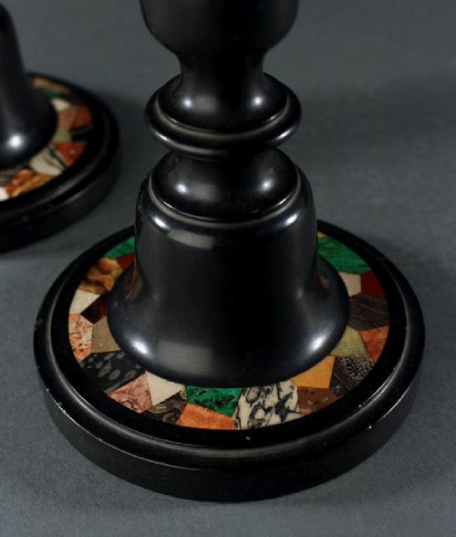PAIR OF PIETRA DURA ASHFORD BLACK MARBLE CANDLESTICKS - ADDITIONAL PHOTO 2