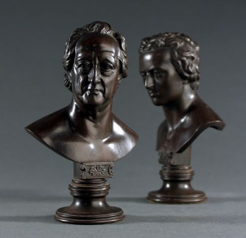 berlin iron busts of goethe and schiller by posch - CATEGORY: ANTIQUE METAL - DATED 19TH CENTURY