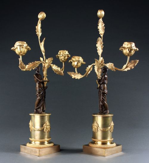 pair of french empire figural candelabra - CATEGORY: ANTIQUE LIGHTING - DATED 19TH CENTURY
