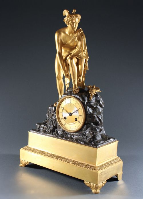 french empire gilt and patinated bronze hermes clock - CATEGORY: ANTIQUE CLOCKS - DATED 19TH CENTURY