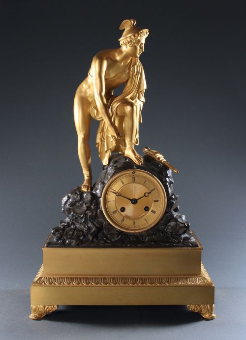 FRENCH EMPIRE GILT AND PATINATED BRONZE HERMES CLOCK - ADDITIONAL PHOTO 1