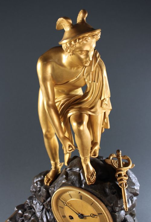 FRENCH EMPIRE GILT AND PATINATED BRONZE HERMES CLOCK - ADDITIONAL PHOTO 2