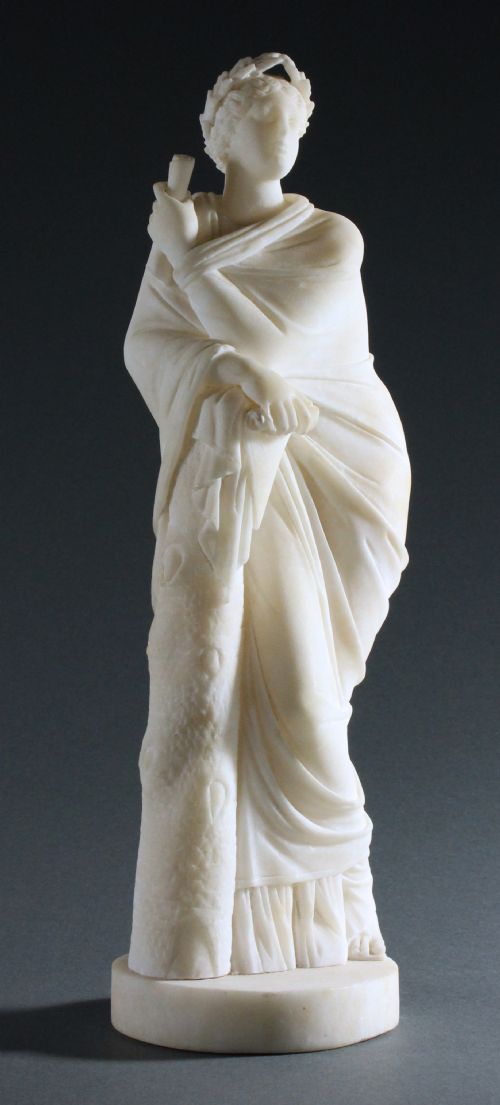 19th century grand tour statue of clio in alabaster - CATEGORY: ANTIQUE SCULPTURES - DATED 1850