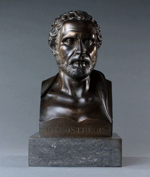 Grand Tour Patinated Bronze Library Bust of Demosthenes