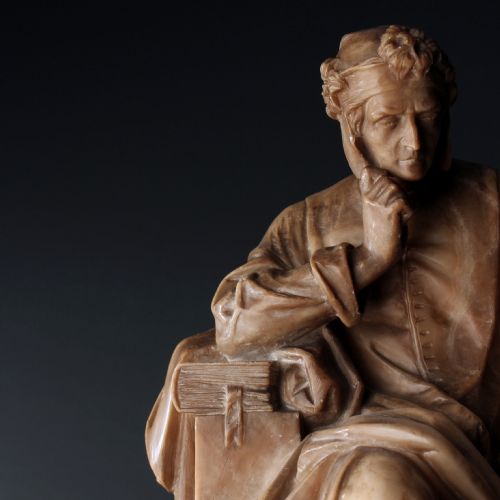 GRAND TOUR ALABASTER STATUE OF DANTE SIGNED 'PROF A PETRELLLI FIRENZE' - ADDITIONAL PHOTO 5