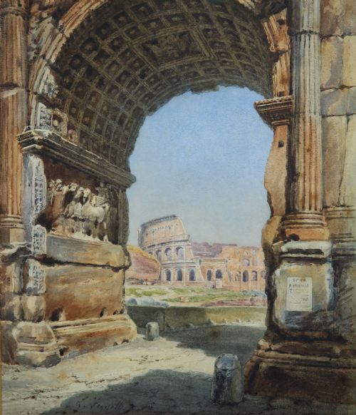 FINE WATERCOLOUR OF THE ARCH OF TITUS AND THE COLOSSEUM - ADDITIONAL PHOTO 1