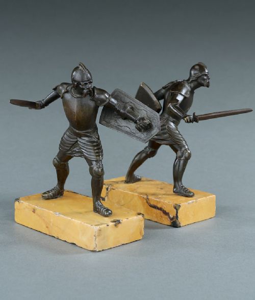PAIR OF BRONZES OF DUELLING RENAISSANCE KNIGHTS